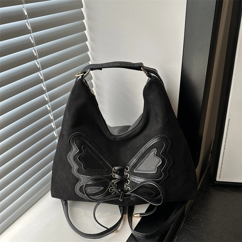Women's Medium Suede Solid Color Butterfly Streetwear Square Zipper Shoulder Bag