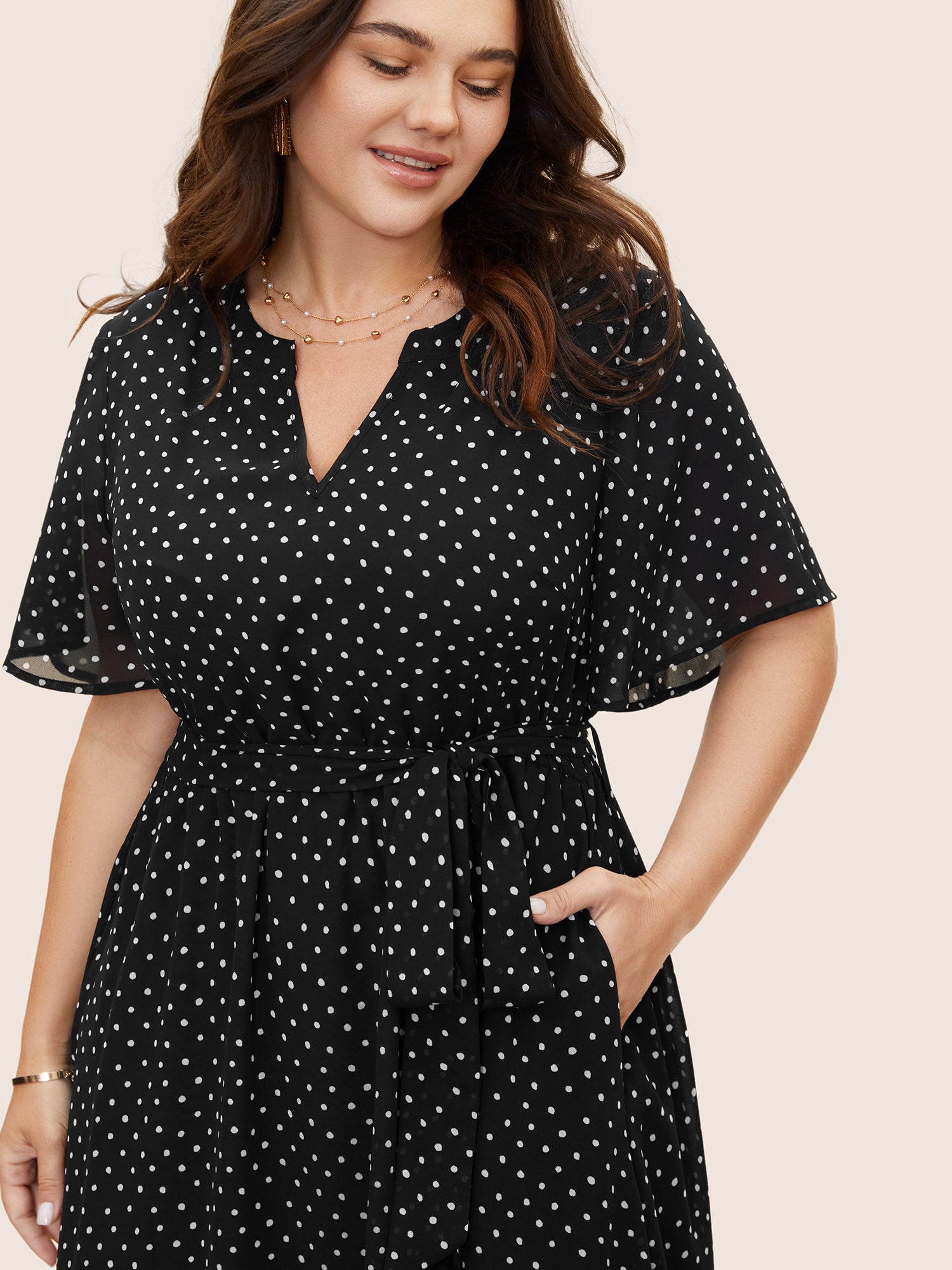 Chiffon Polka Dot Ruffle Sleeve Dress