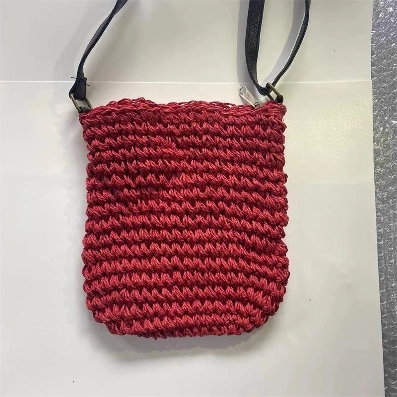 Women's Straw Solid Color Vintage Style Beach Square Hidden Buckle Handbag