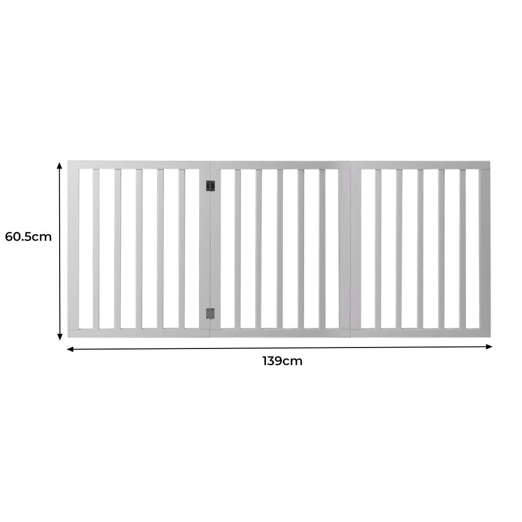 Wooden Retractable Pet Gate Dog Fence Barrier 3 Panel White