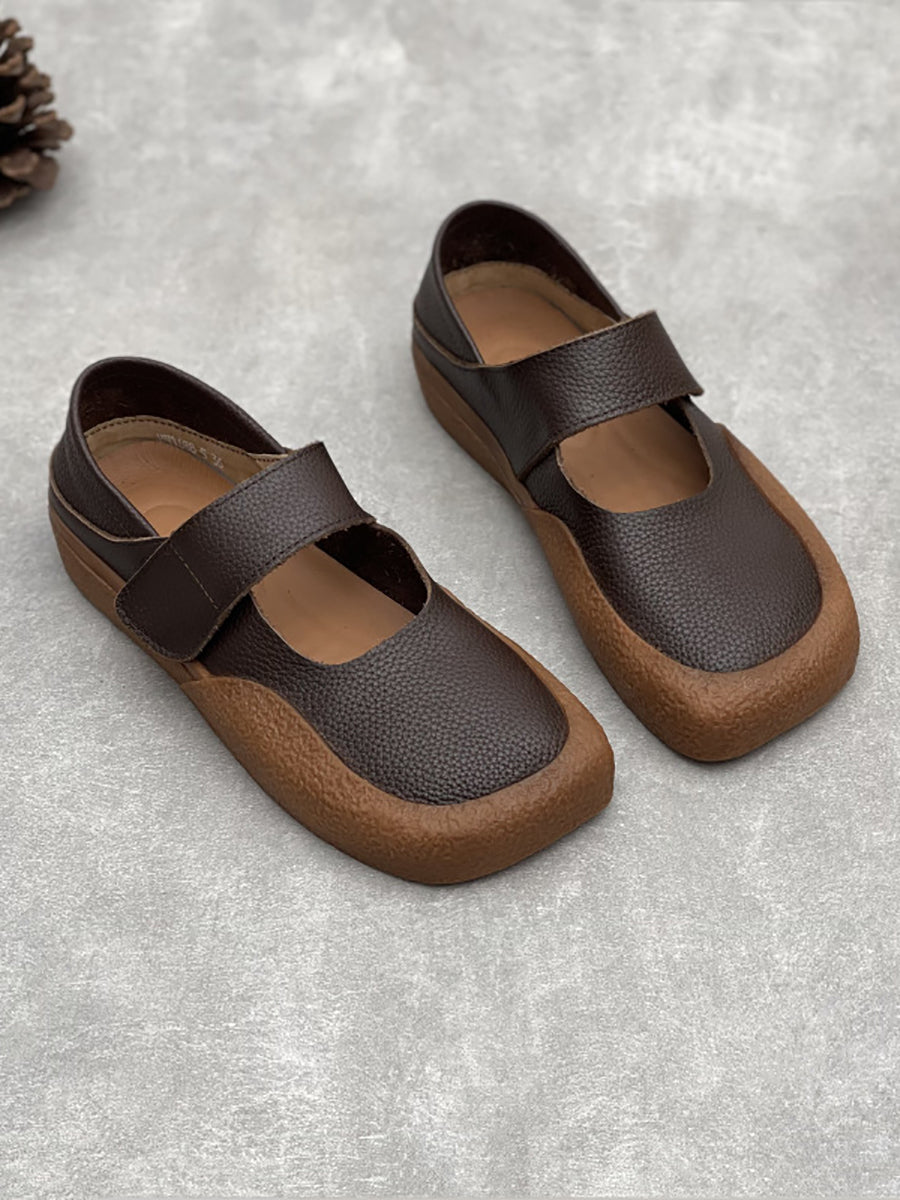 Women Vintage Summer Leather Square Toe Shoes