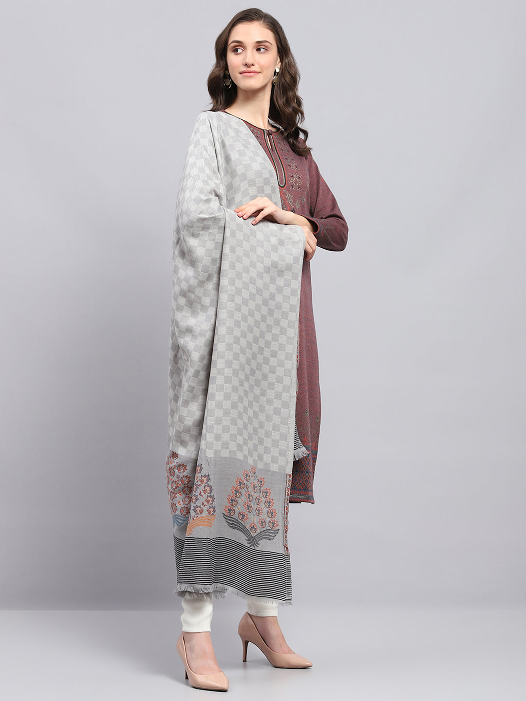 Women Grey Self Design Shawl