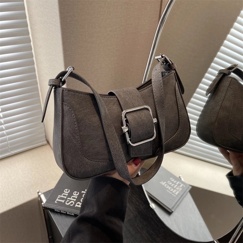 Women's Pu Leather Color Block Classic Style Zipper Buckle Shoulder Bag