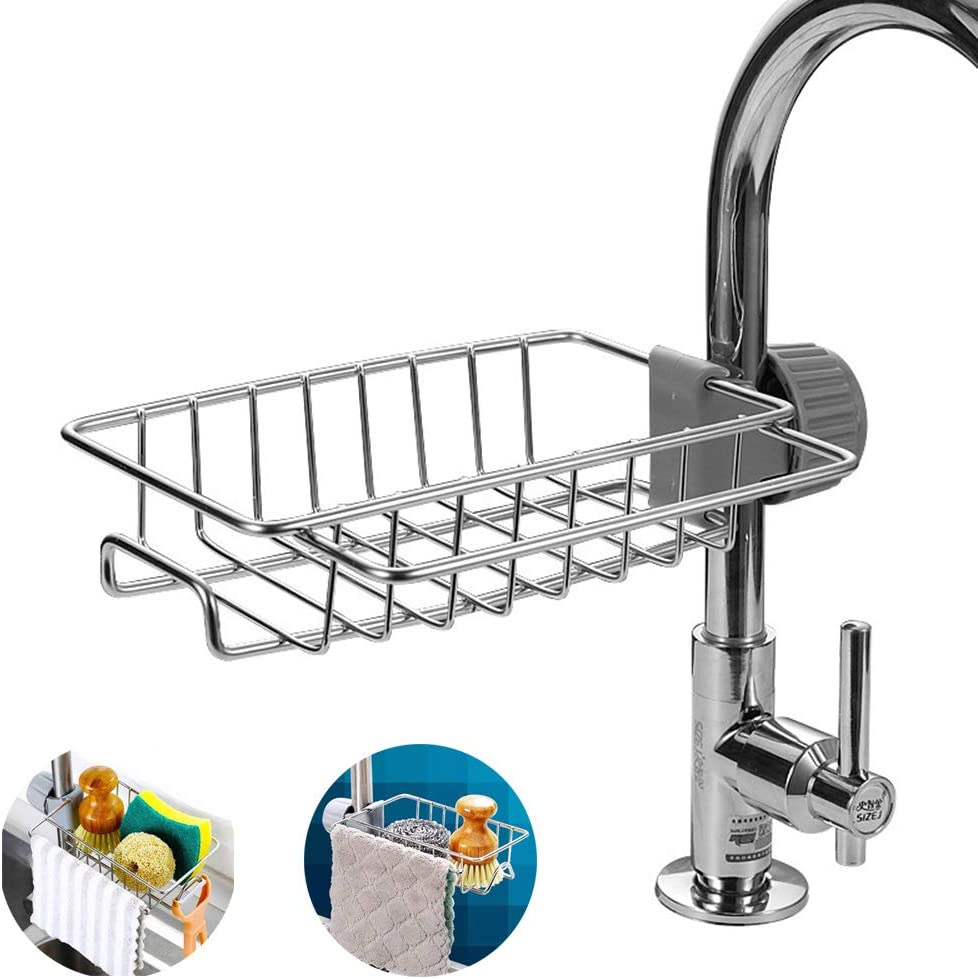 1pcs Stainless Steel Faucet Storage Rack. Adjustable Sink Rag Sponge Draining Rack Kitchen. Bathroom Soap Storage Holder