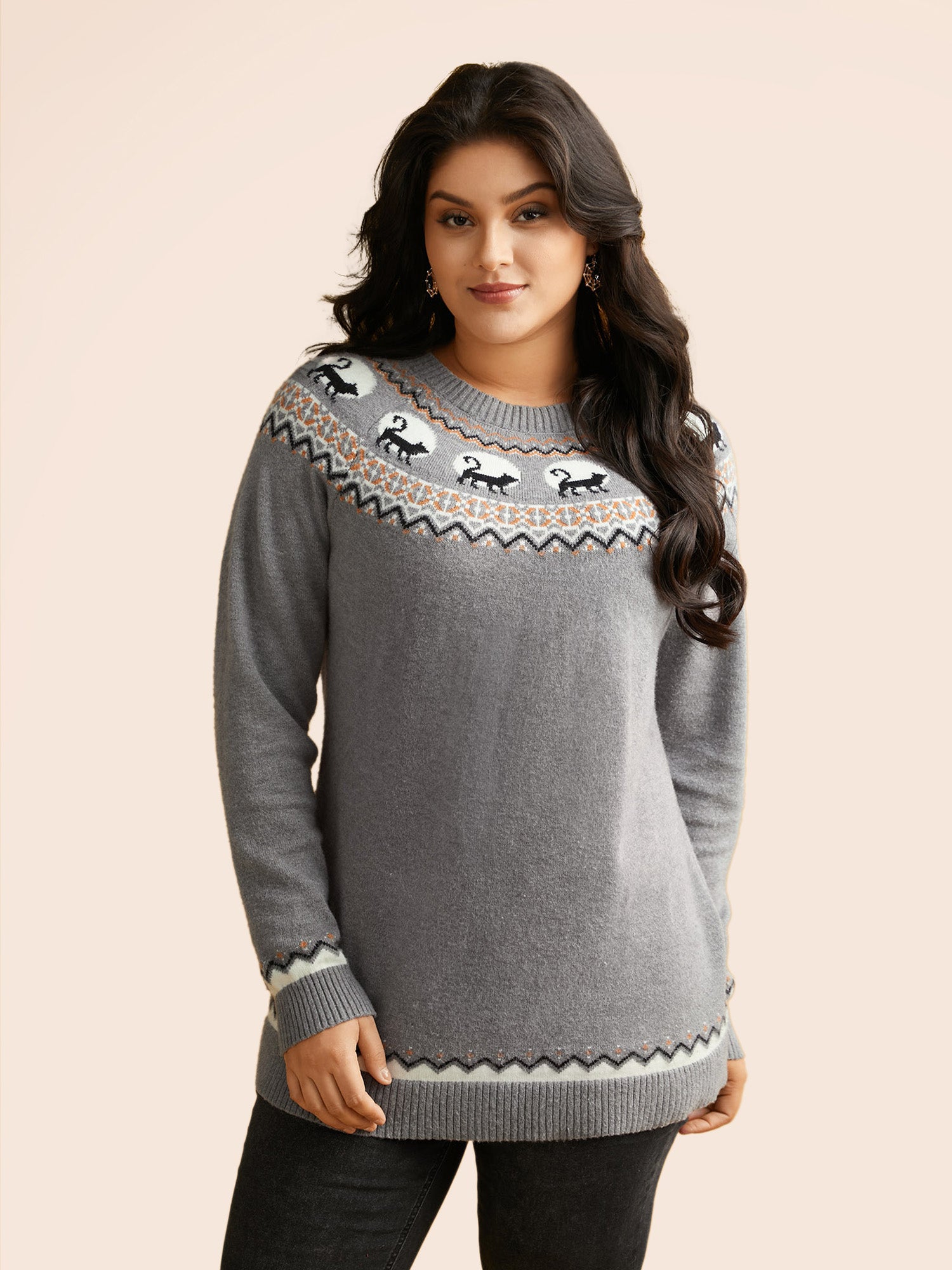 Supersoft Essentials Wicked Cat Fair Isle Yoke Printed Pullover