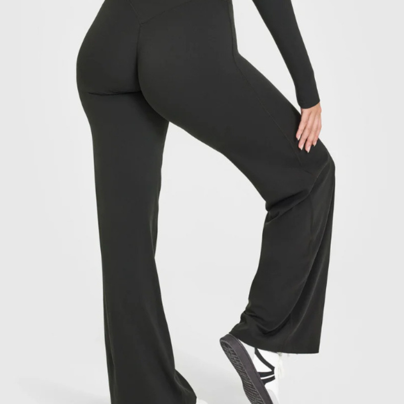 High Rise Straight Pants with Stretch Fit and Soft Touch Fabric