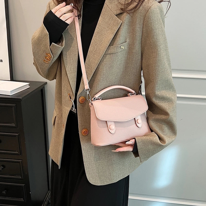 Women's Pu Leather Solid Color Classic Style Sewing Thread Zipper Flip Cover Handbag