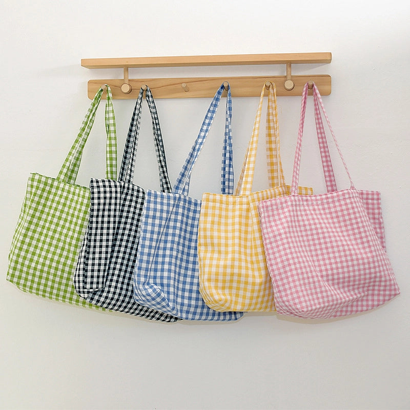 Classic Check Large Capacity Shoulder Bag Women's Style Summer Niche Solid Color Canvas Bag Handbag
