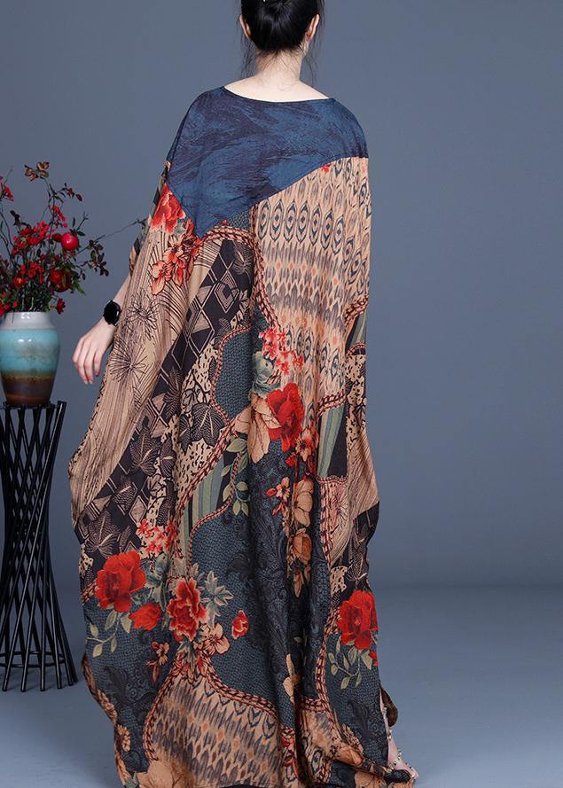 Plus Size Print asymmetrical design Patchwork Silk Vacation Dresses Summer