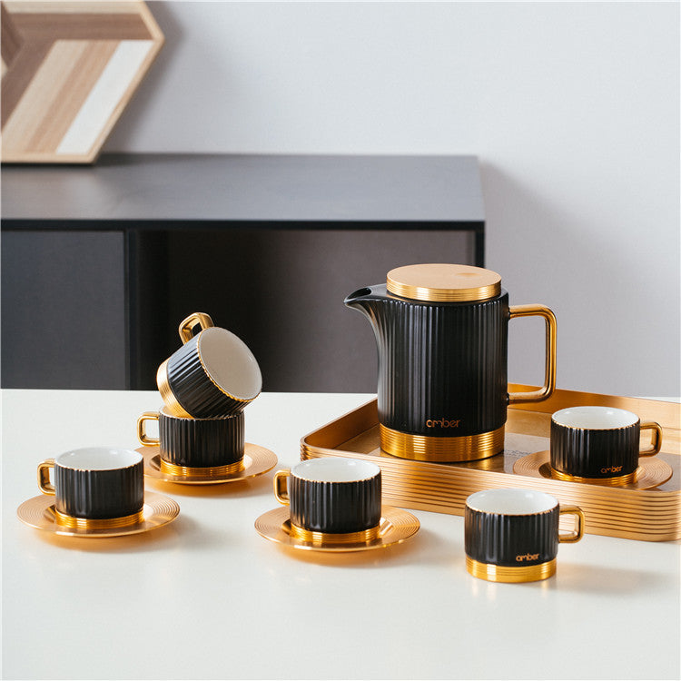 MODERN CERAMIC TEASET WITH METALLIC TRAY