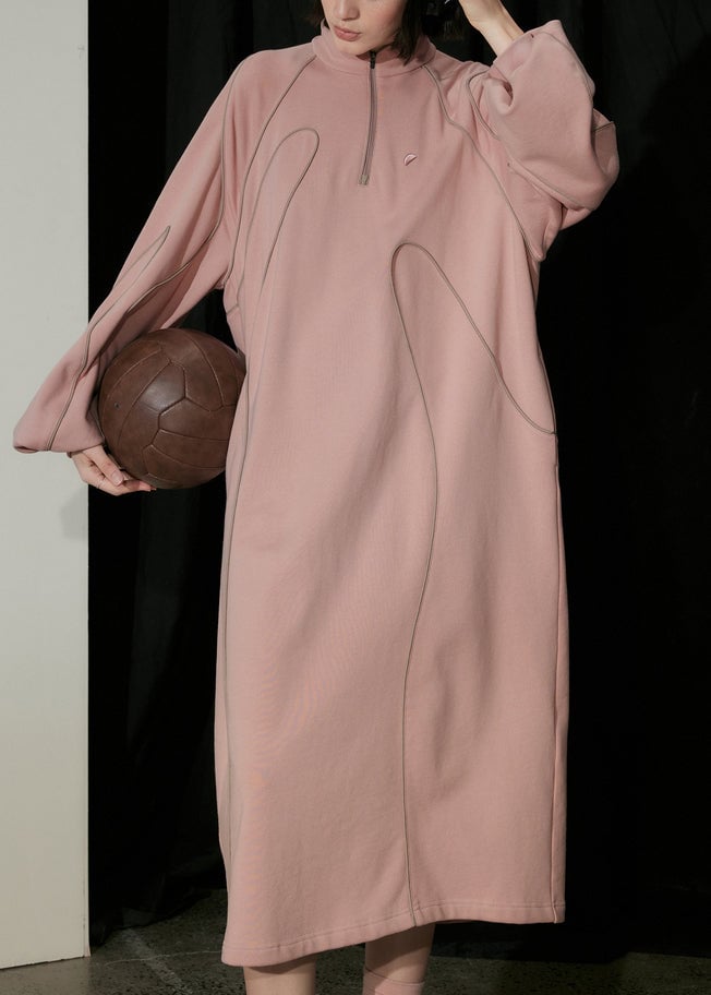 Boutique Pink Zip Up Patchwork Cotton Sweatshirts Dresses Fall