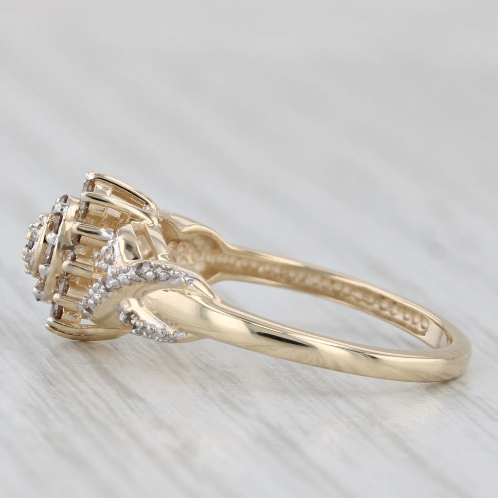 0.21ctw Champagne Diamond Cluster Engagement Ring 14k Yellow Gold Size 6