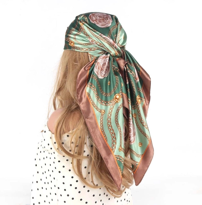 Women's Casual Vacation Streetwear Sunflower Satin Printing Dyeing Floral Silk Scarf Scarf Kerchief