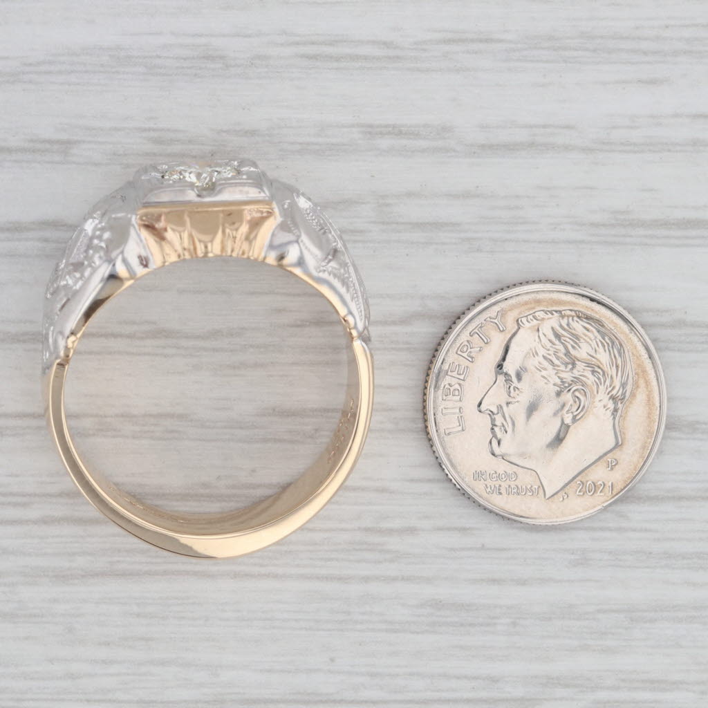 0.57ct Diamond Past Master Ring 14k Gold Size 11.5 Masonic Signet Square Compass