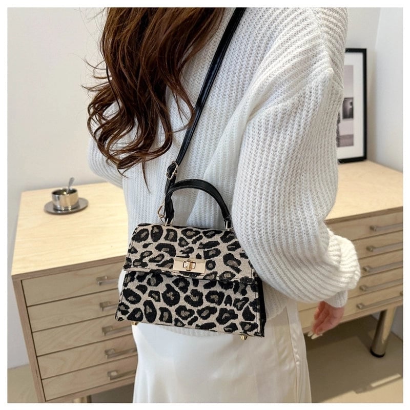 Women's Corduroy Strawberry Leopard Streetwear Square Flip Cover Handbag Crossbody Bag