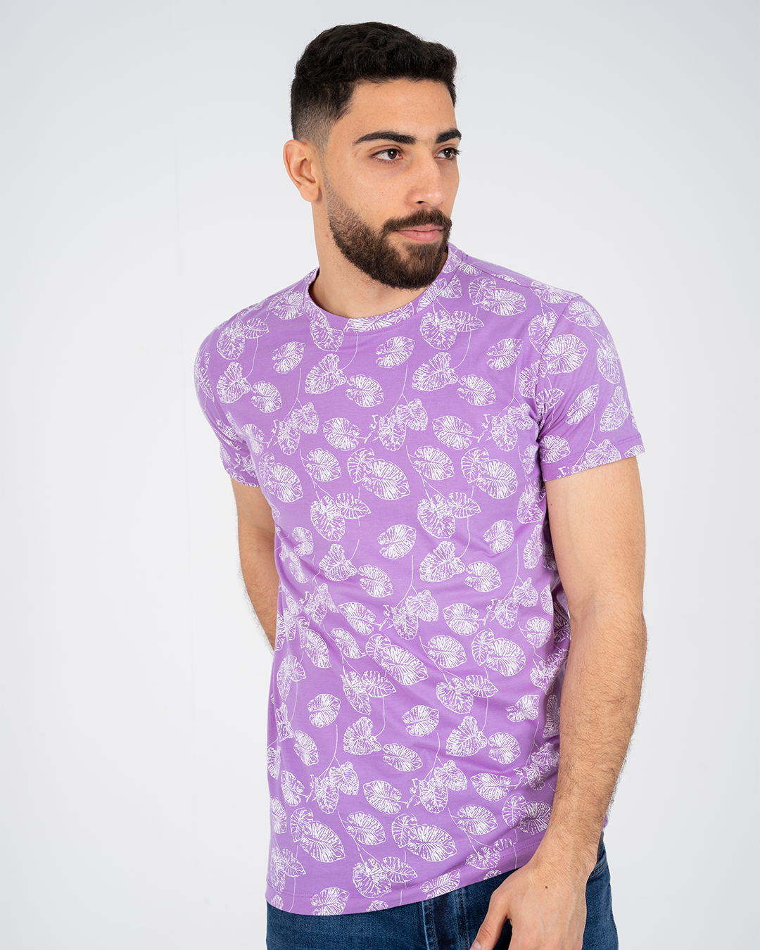 Leaves Printed Mens T-shirt Short Sleeve