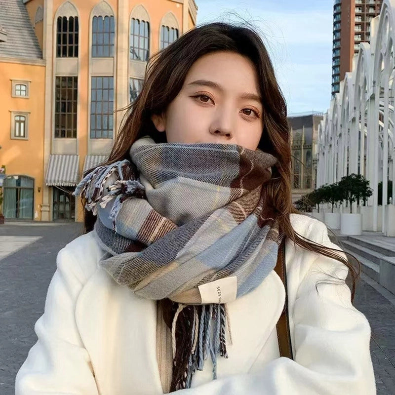 Women's Lady Minimalist Lattice Imitation Cashmere Scarf