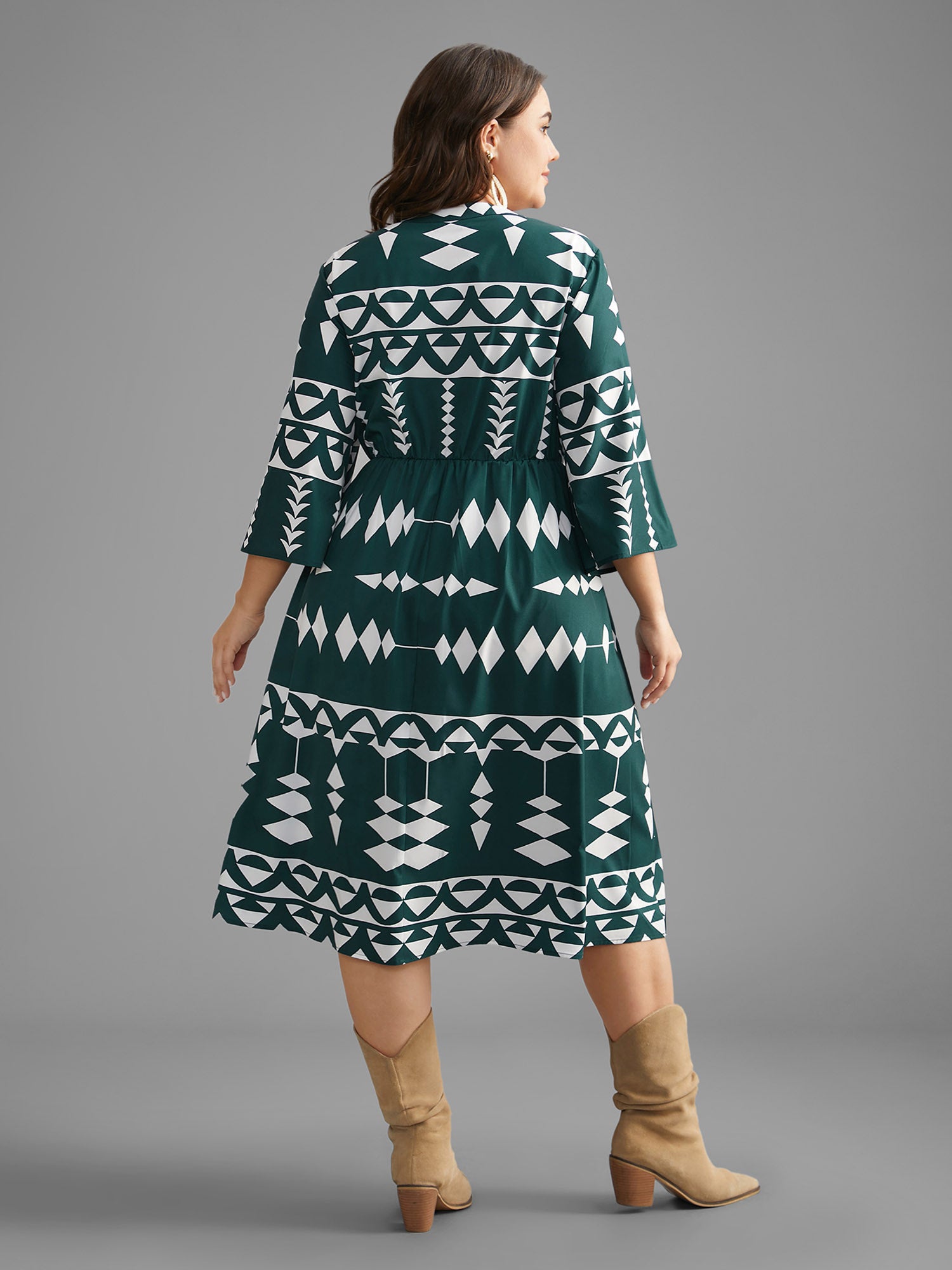 Geometric Pattern Elastic Waist Midi Dress