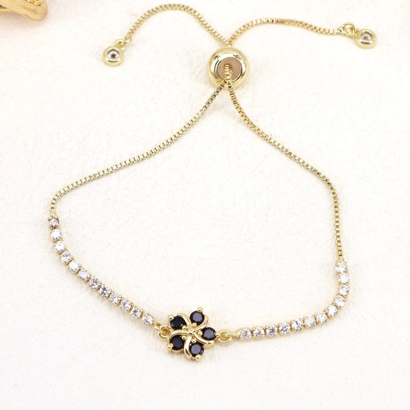 Simple Copper Micro-inlaid Zircon Colorful Flower Adjustable Bracelet