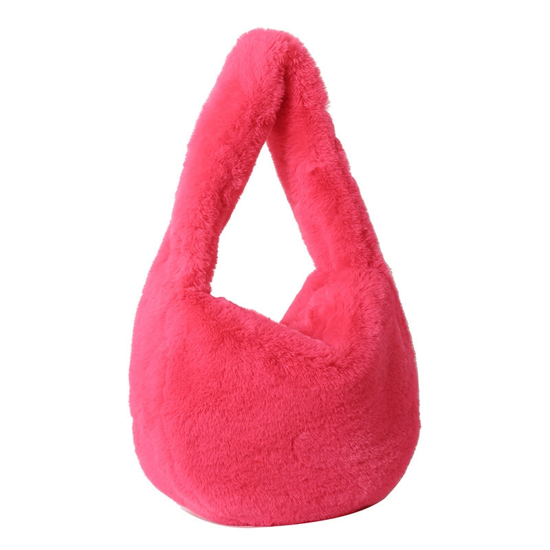 New Plush Bag Autumn And Winter Shoulder Rose Red Hot Girl Style Messenger Bag Furry Student Bag