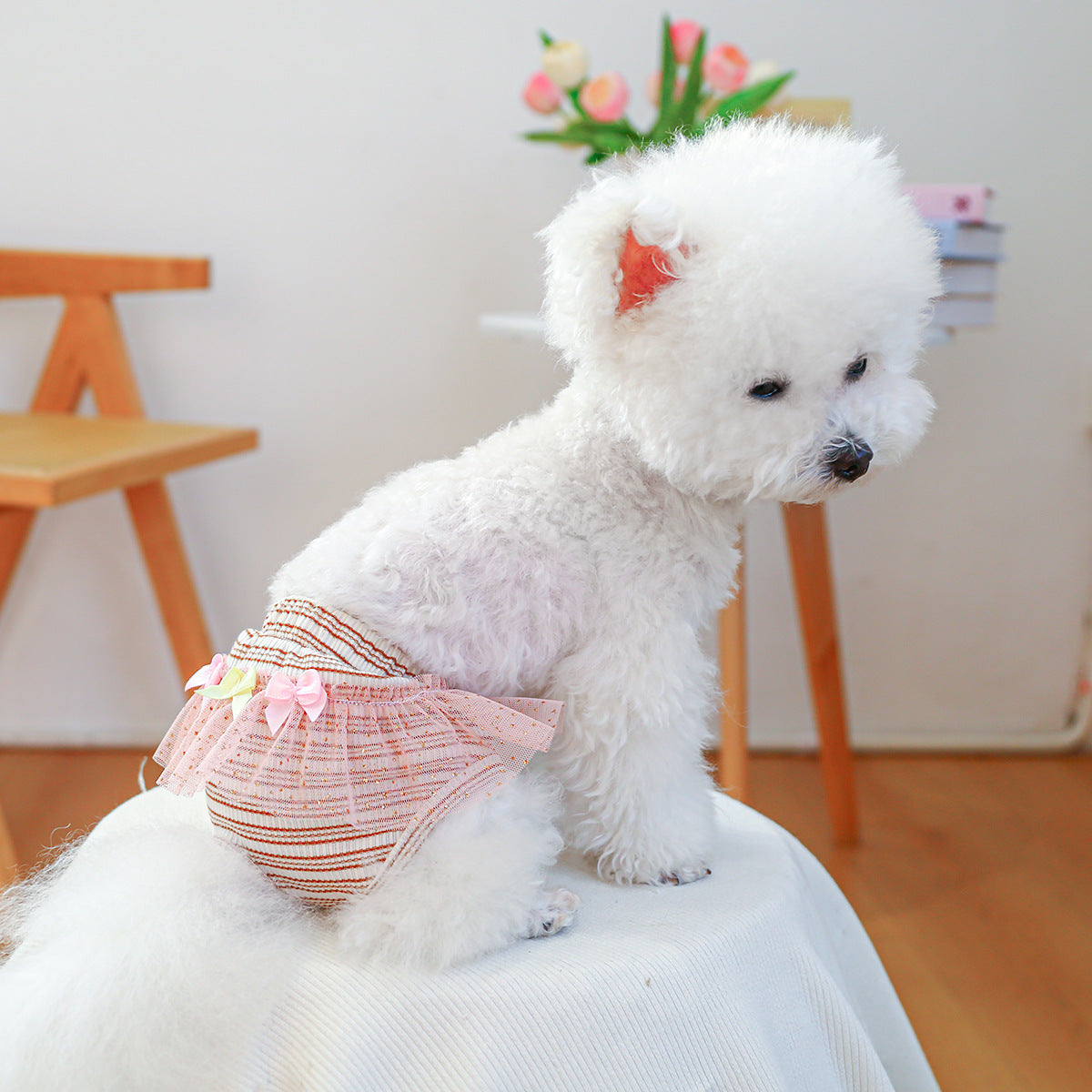 Washable Striped Bow Lace Dog Diaper Pants