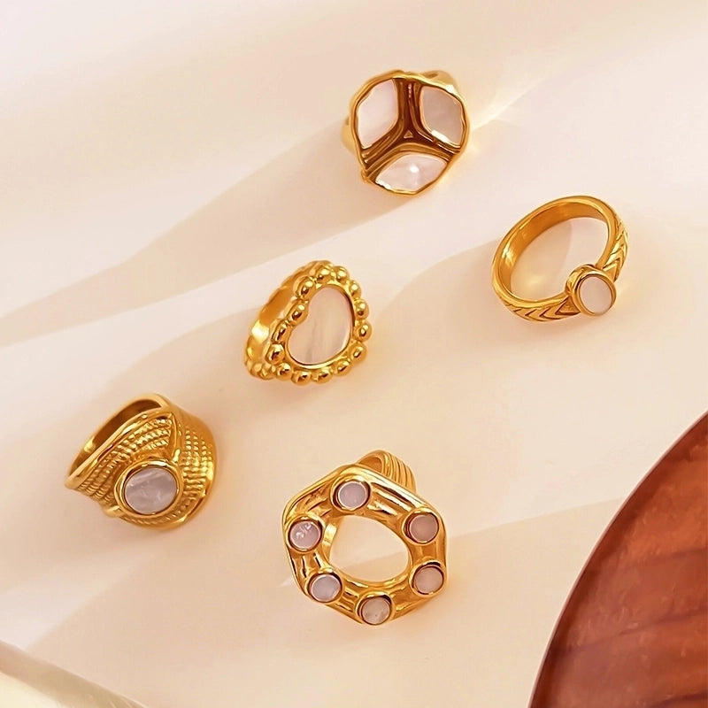 Retro French Style Geometric Heart Shape 316L Stainless Steel  Shell 18K Gold Plated Irregular Rings
