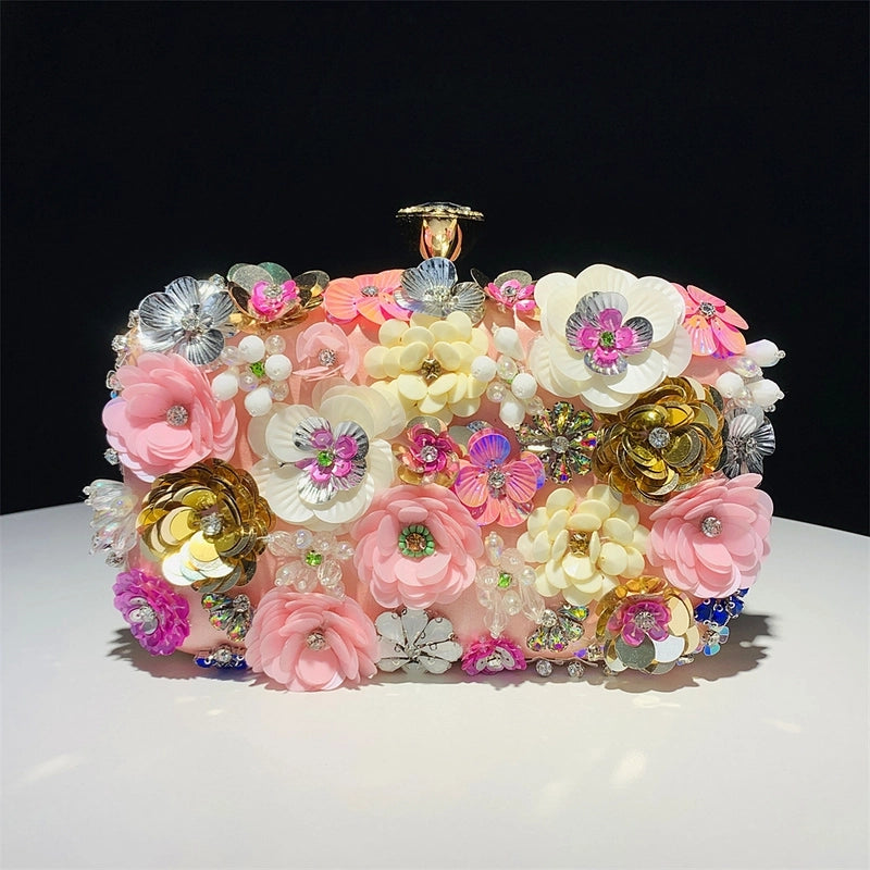 Yellow Blue Black Satin Flower Square Evening Bags