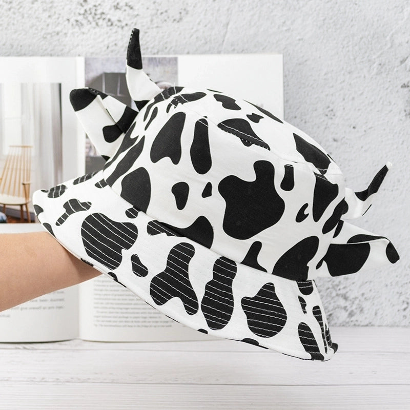 Unisex Cartoon Style Cute Basic Cow Pattern Wide Eaves Bucket Hat