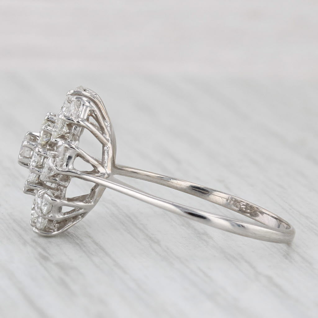 Vintage 1ctw Diamond Cluster Flower Ring 18k White Gold Size 9