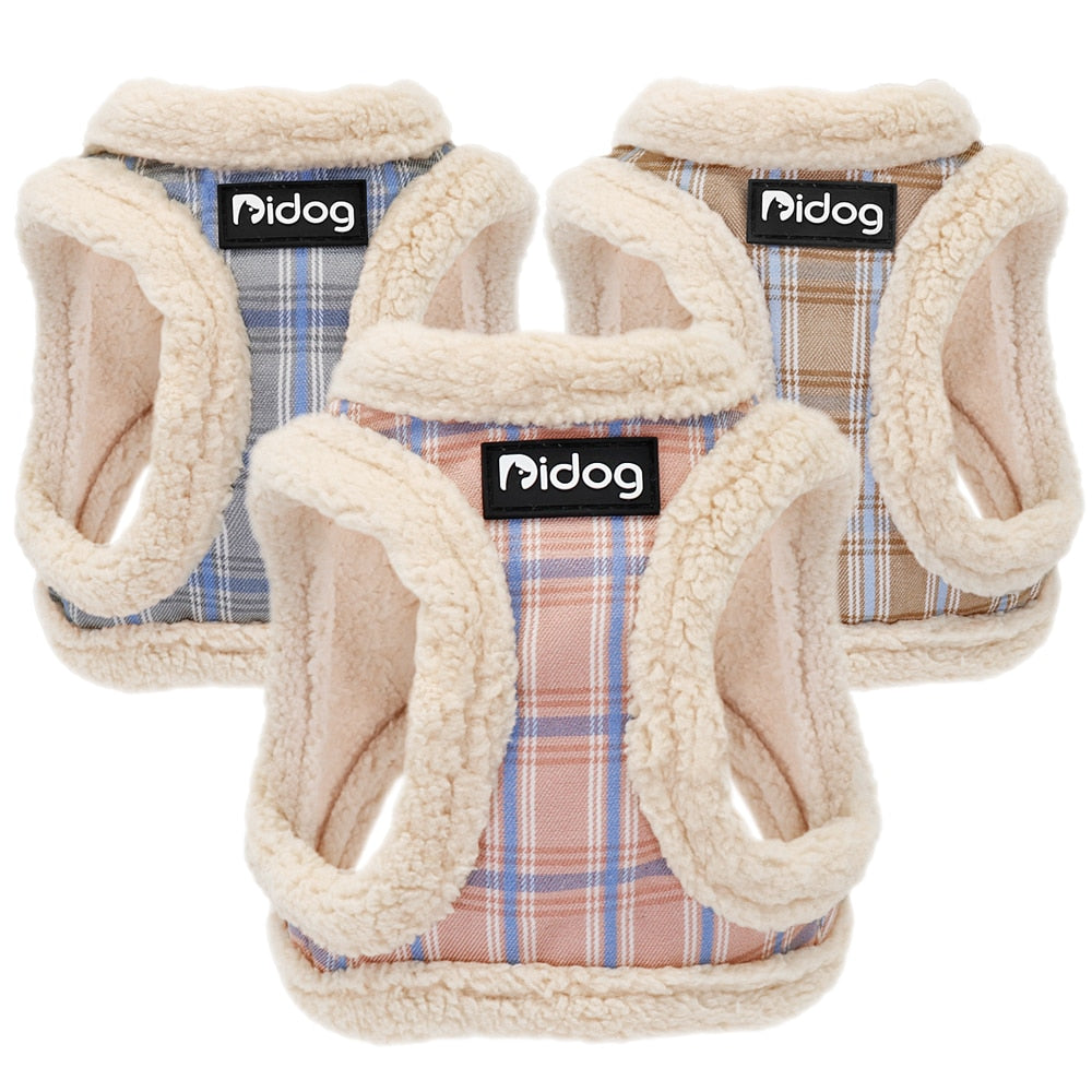 Plaid Furry Puppy Harness Leash Set