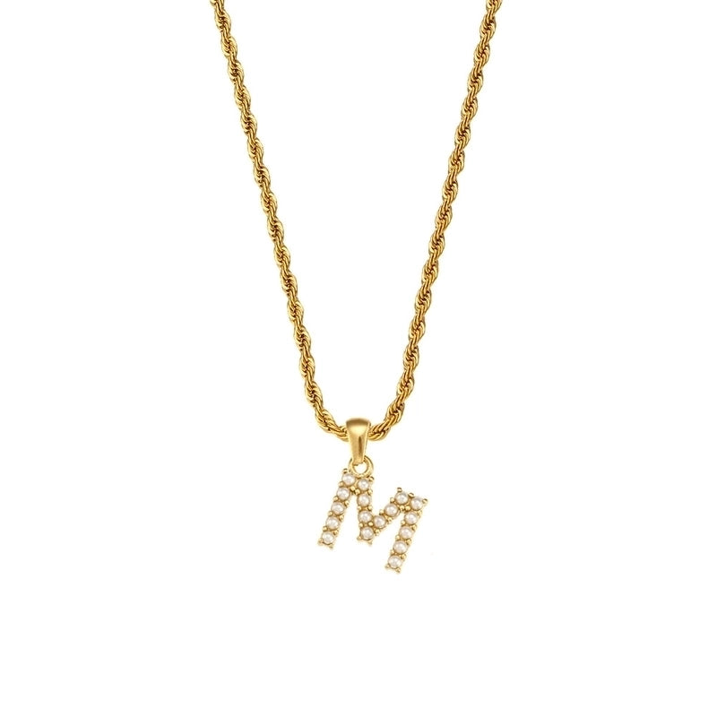 Fashion Letter 304 Stainless Steel Pearl 18K Gold Plated Plating Inlay Pendant Necklace
