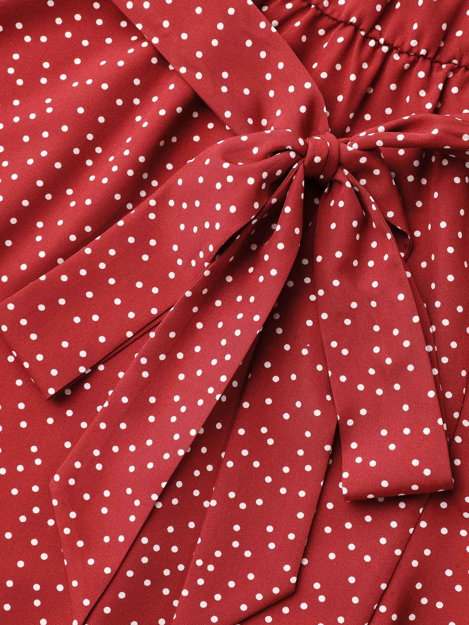 Polka Dots Waist-Tie Ruffled Midi Dress