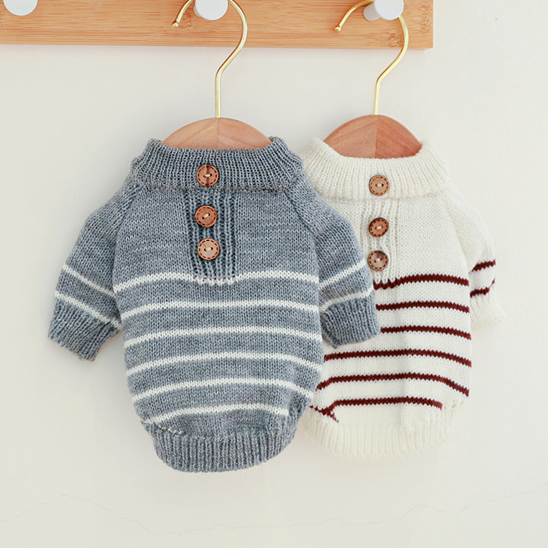 Striped Buttoned Dog Cat Sweater