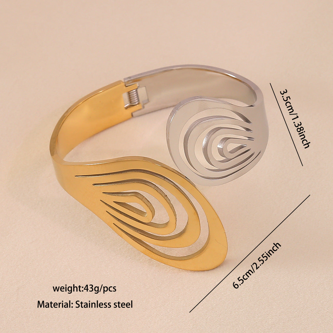 Gold And Gold Double Hollow Bracelet Exaggerated Geometric Stainless Steel Jewelry B627