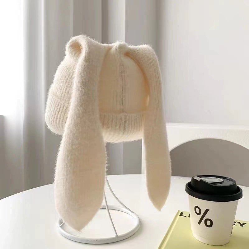 New Long Ears Rabbit Knitted Hat For Women Winter Warm Cute Skin-friendly Soft Faux Mink Wool Hat