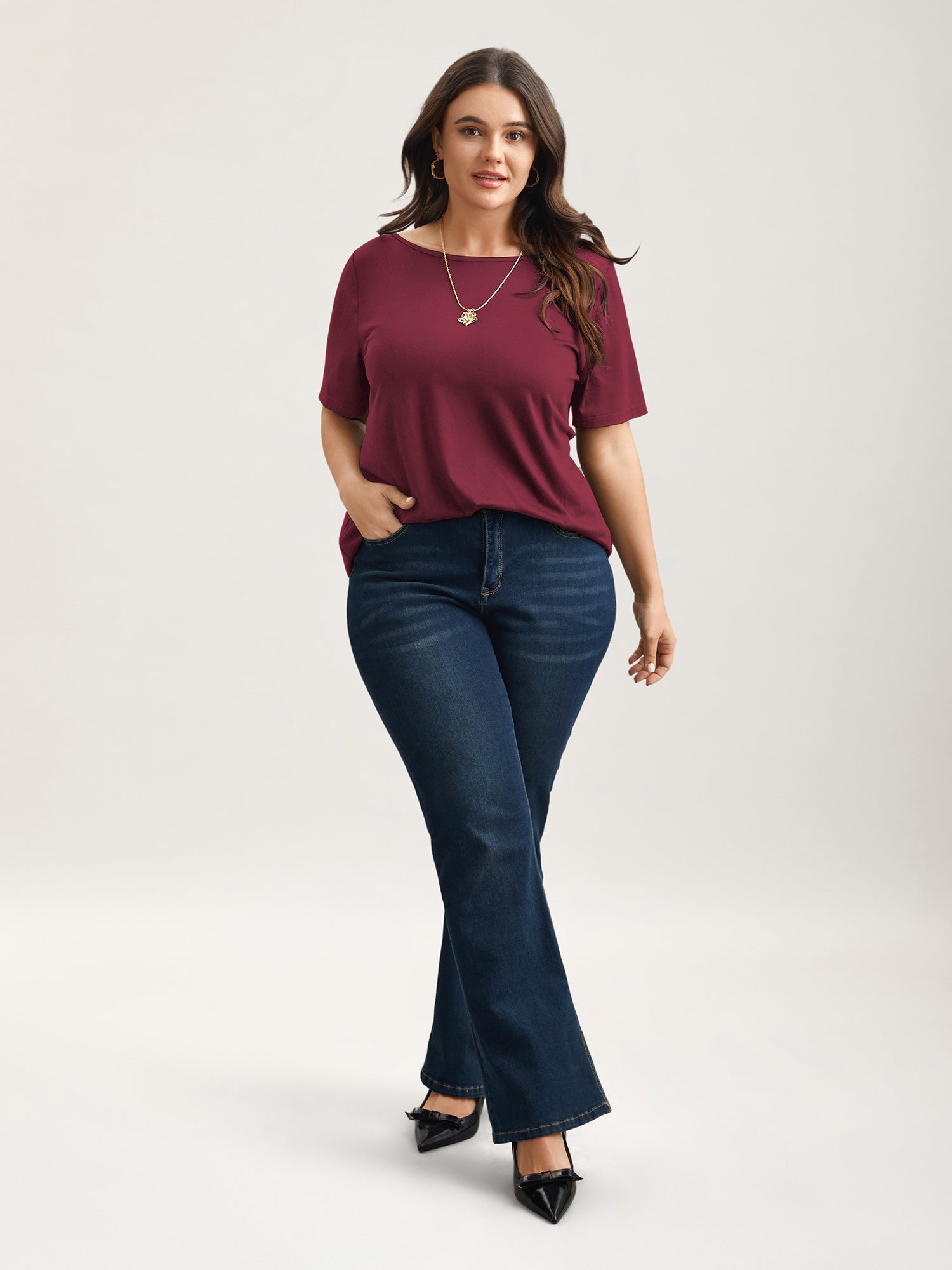 Butterfly Back Stretchy Round Neck T-Shirt