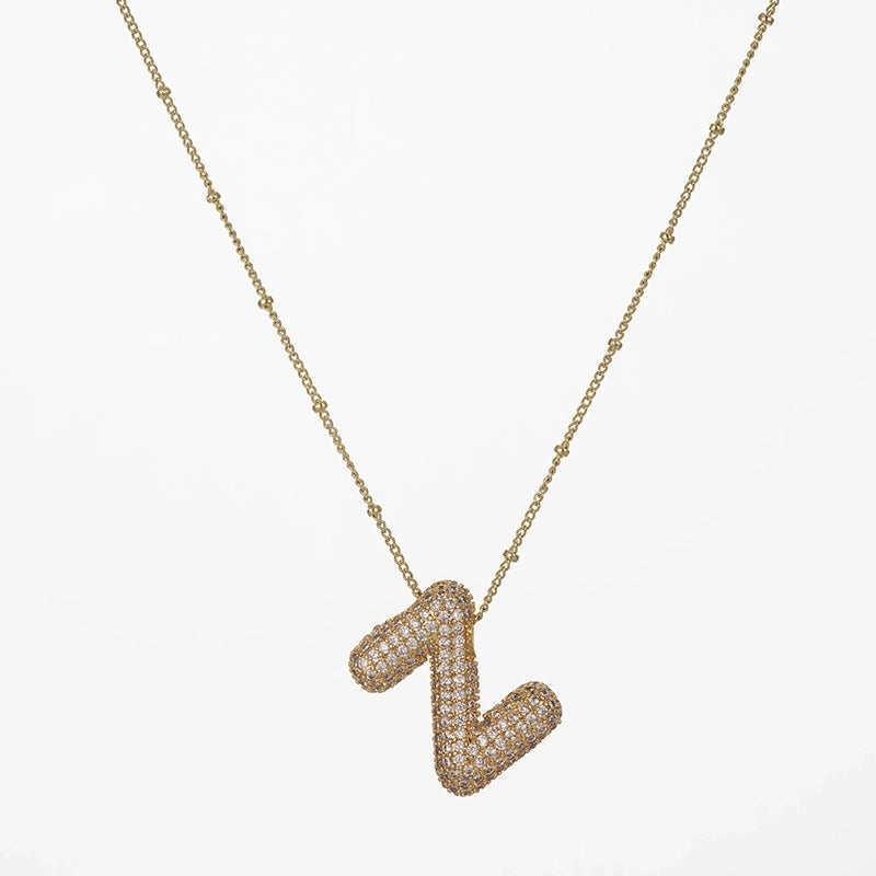 Copper Gold Plated Silver Plated IG Style Minimalist Plating Inlay Letter Zircon Pendant Necklace