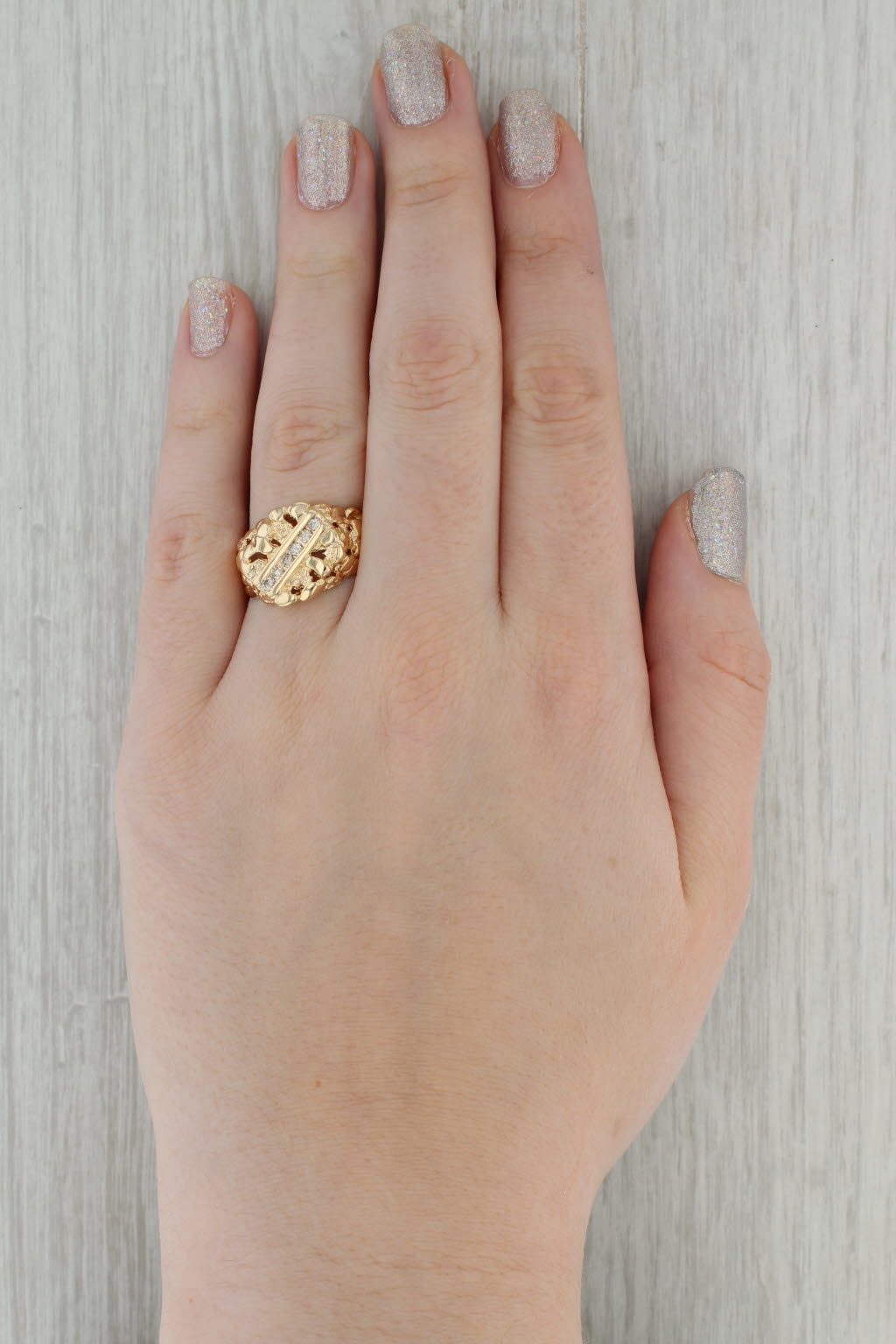 0.18ctw Diamond Nugget Ring 14k Yellow Gold Men's Size 10.75