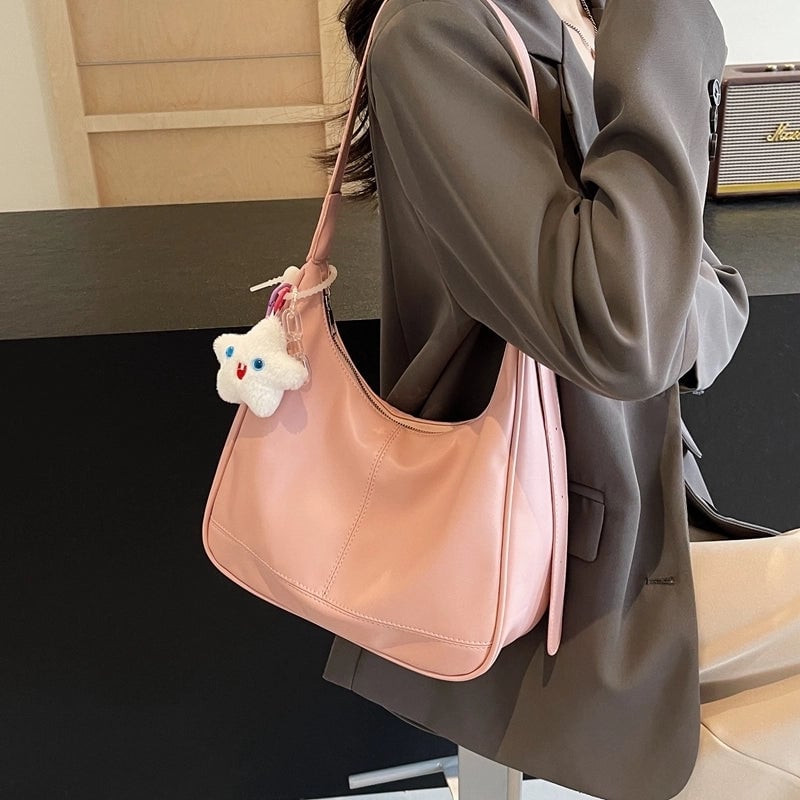 Women's Medium Pu Leather Solid Color Basic Classic Style Sewing Thread Zipper Underarm Bag