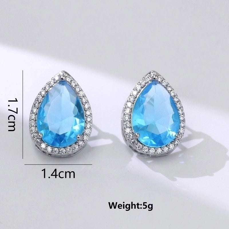 1 Pair Minimalist Leaf Moon Heart Shape Inlay Copper Zircon Drop Earrings Ear Studs