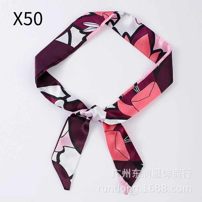Silk Scarf Long Beveled Small Silk Scarf Double-layer Hair Belt Ribbon Decoration Tie Bag Hand Gift Box Silk Scarf