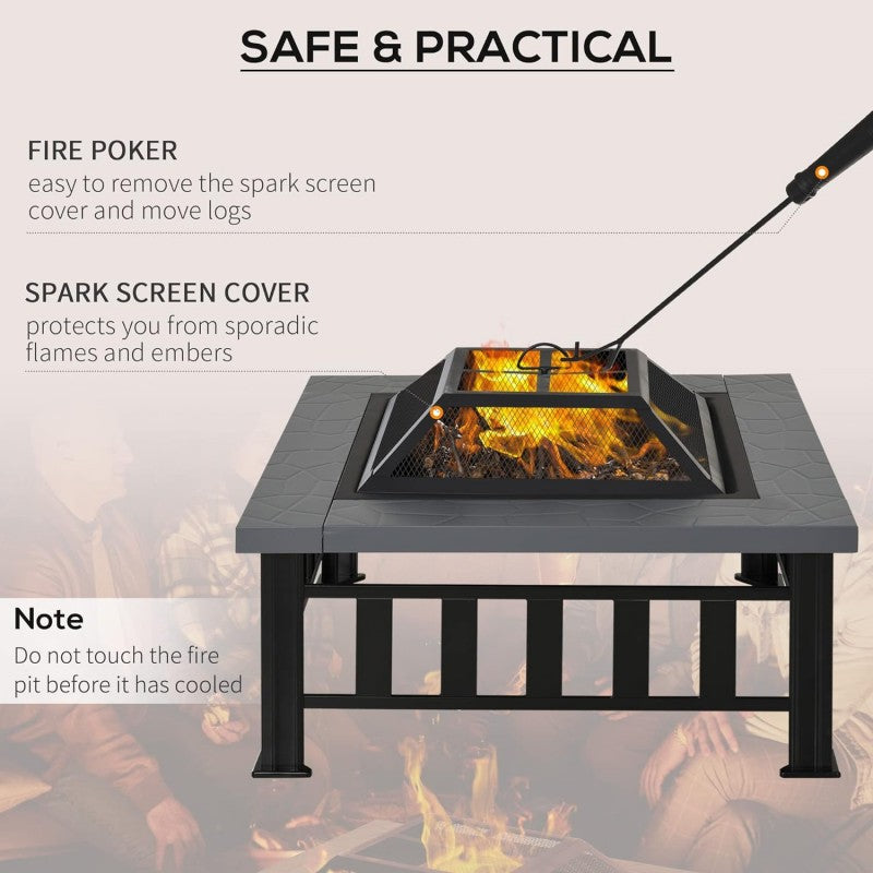 34 SQUARE FIRE PIT 鈥?WOOD-BURNING DURABLE STEEL PERFECT FOR BBQ CAMPING & BONFIRES