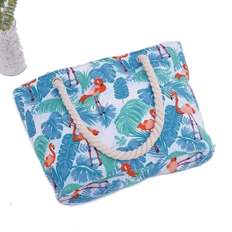 Women's Large Cotton Polyester Stripe Vacation Square Zipper Canvas Bag