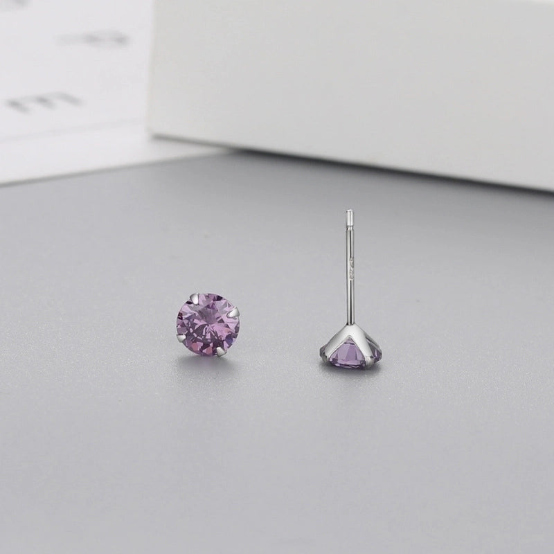 Minimalist Geometric Sterling Silver Zircon Ear Studs 1 Pair