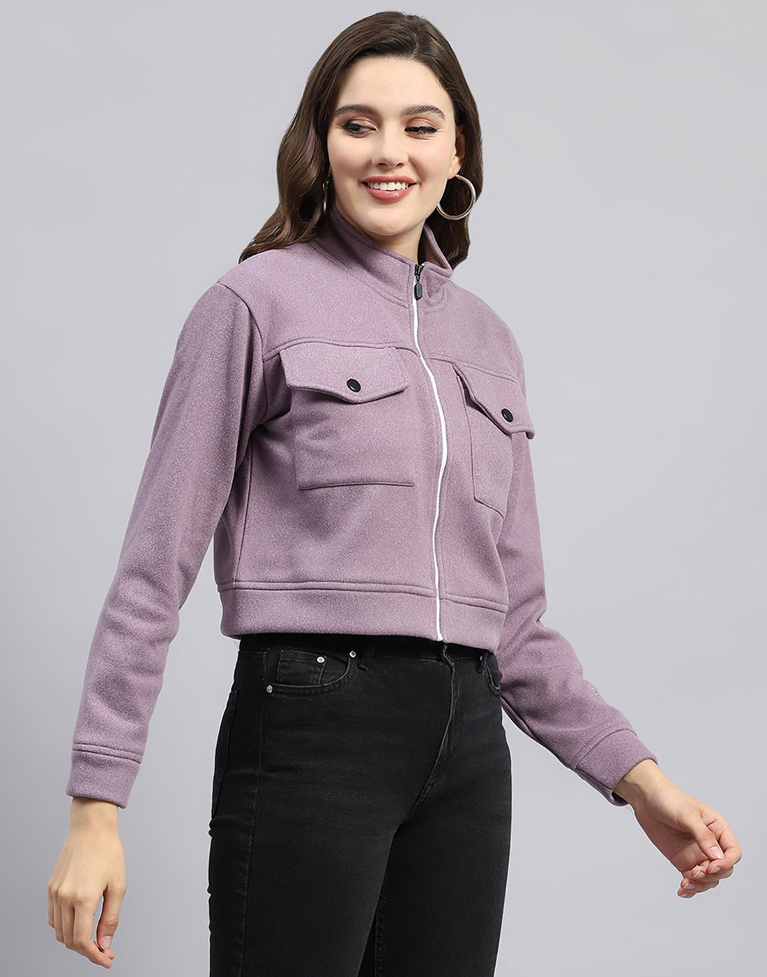 Women Purple Solid Turtle Neck Full Sleeve Sweatshirt