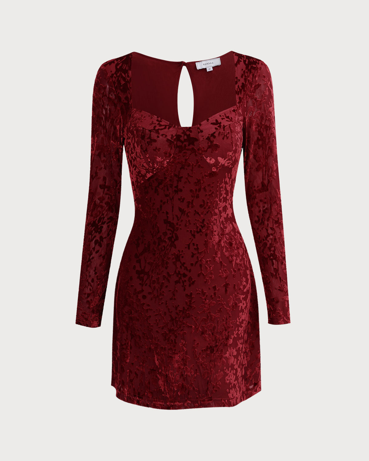 The Wine Red Floral Cutout Back Mini Dress