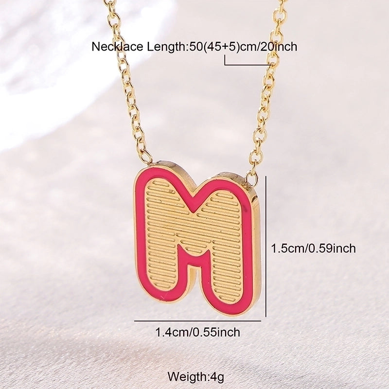 Sweet Minimalist Artistic Letter Stainless Steel Enamel Plating Pendant Necklace