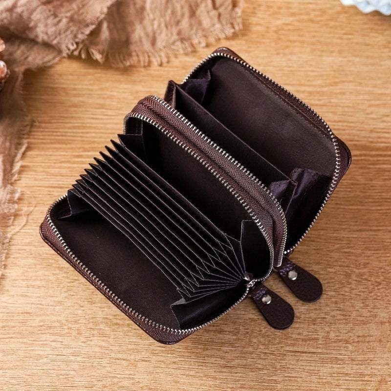 Unisex Solid Color Pu Leather Zipper Card Holders