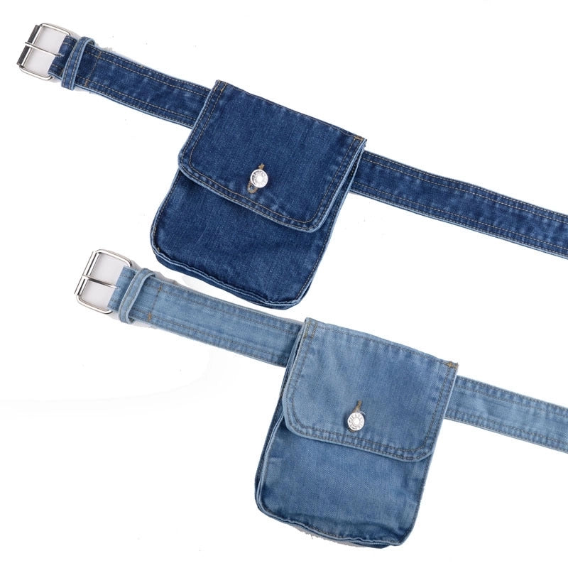 Women's Streetwear Solid Color Alloy Denim Waist Bags