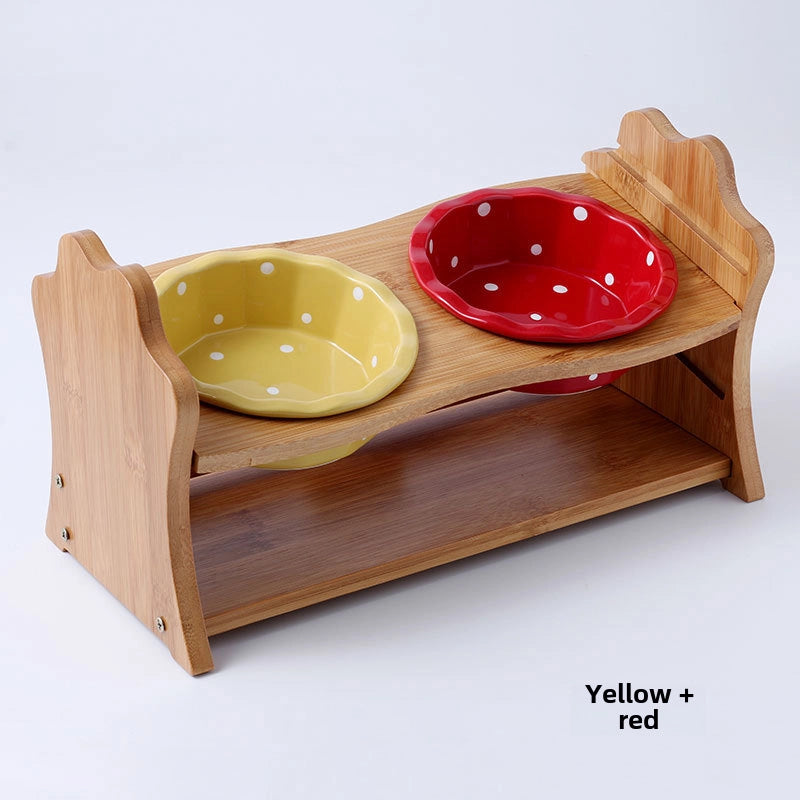 Ceramic Cat Bowl Stand Neck Protection Anti-black Chin Feeding Bowl Small Dog Teddy Inclined Cat Food Supplies